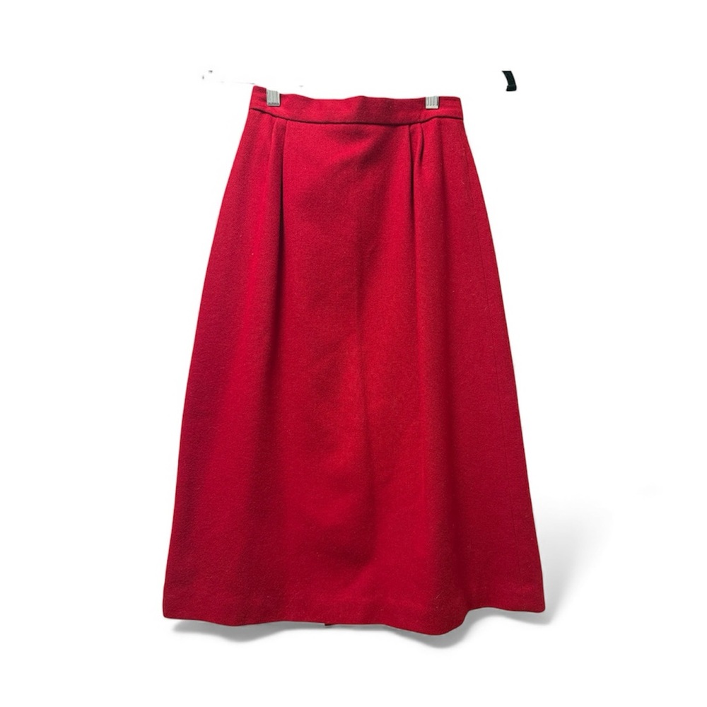 Vintage Cassidy Red Wool Pleated A-line Midi Skirt- size 4